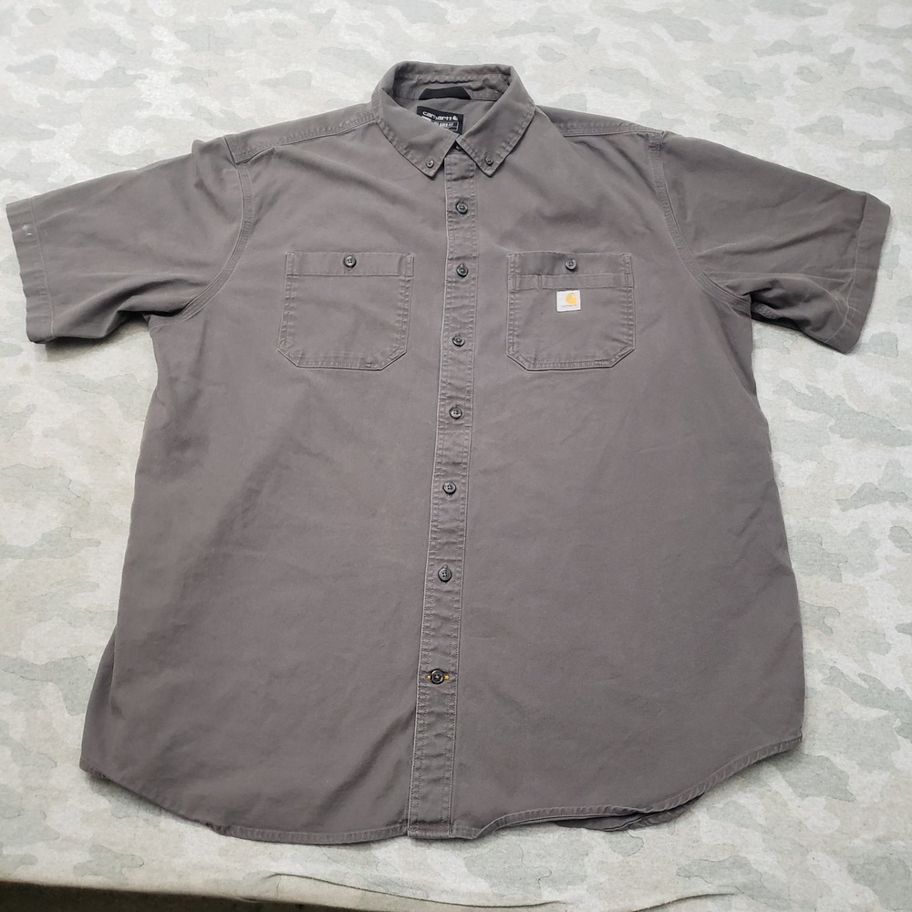Carhartt Shirt Mens 2XL Tall Gray Relaxed Fit Short Sleeve Button-Up Workwear
